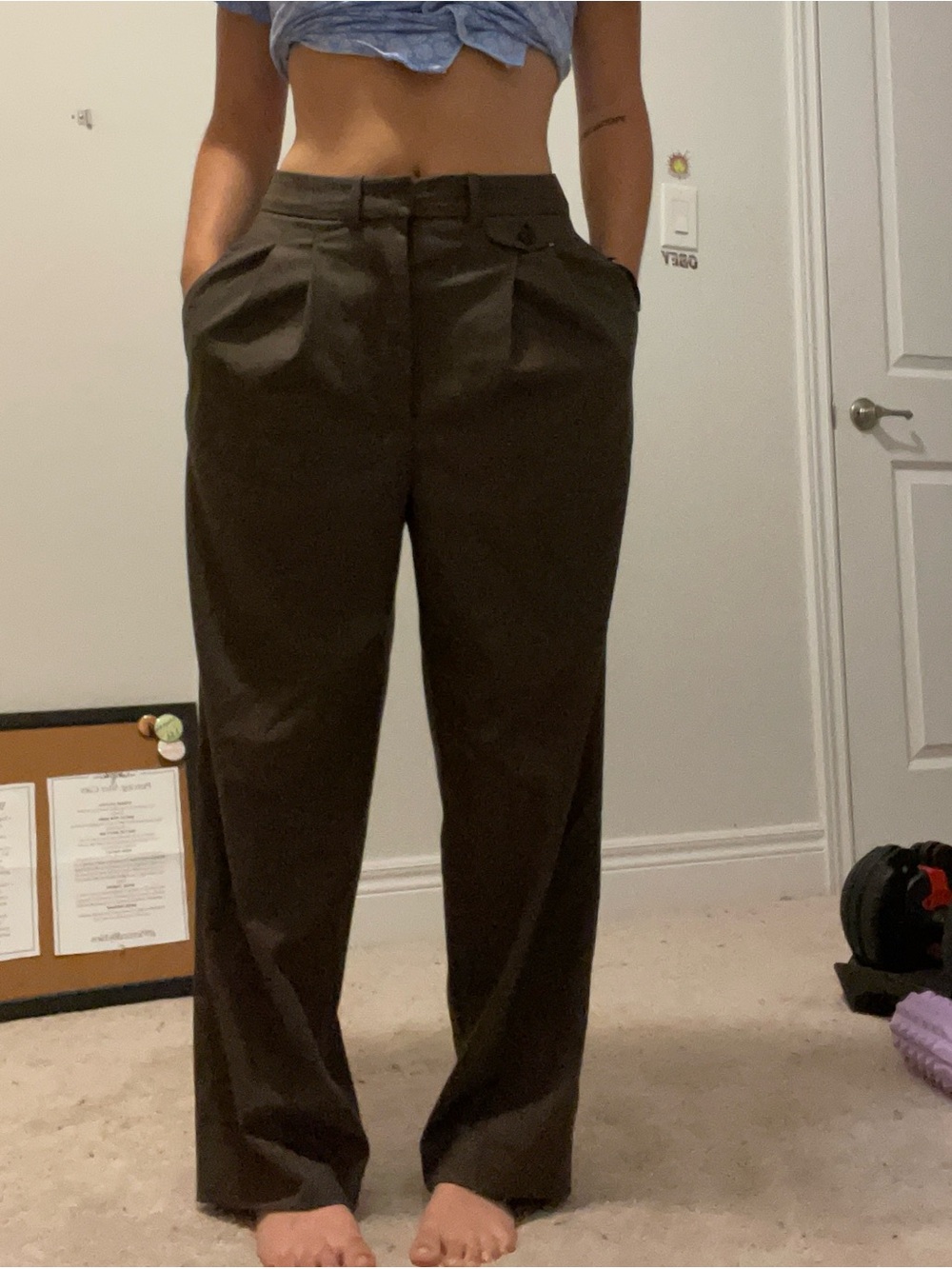 ZARA High-Rise Straight Leg Pants — Dark Brown
